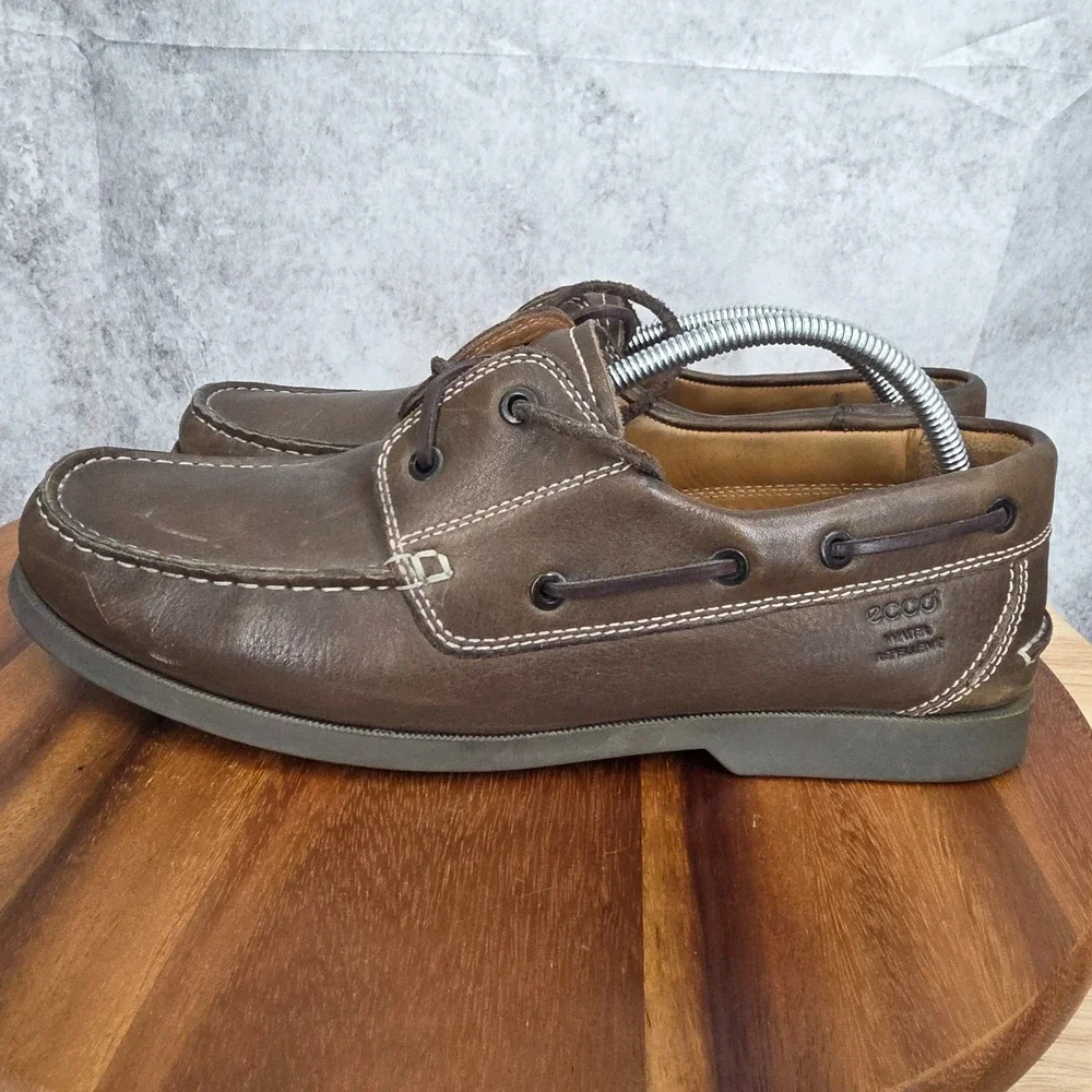 Ecco Boat Shoes Mens EU 44 US 10 - 10.5 Brown Leather‎ Slip On Loafers Casual
